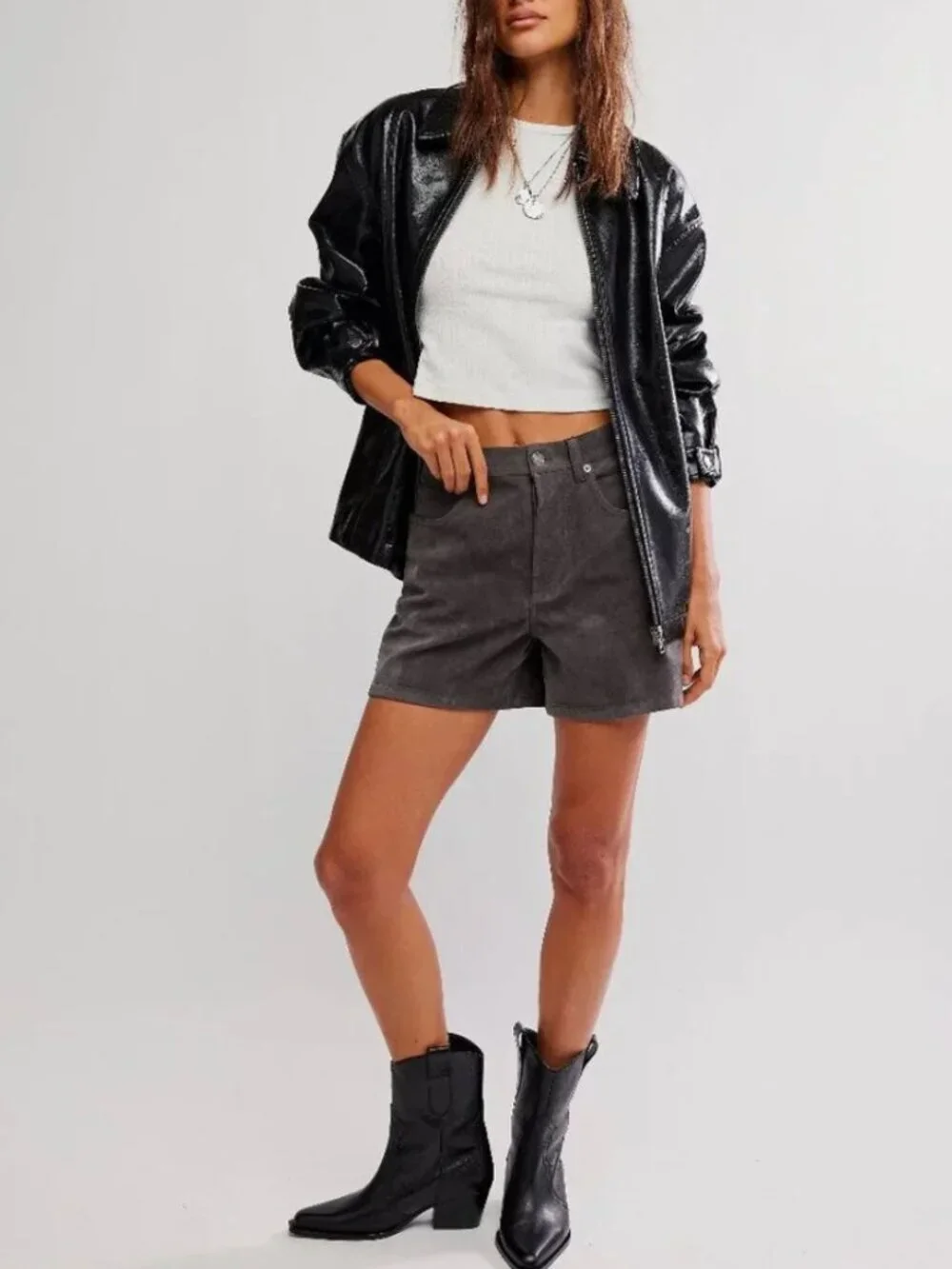 FREE PEOPLE NWT We The Free Tippie Vegan Suede Shorts / Dark Grey